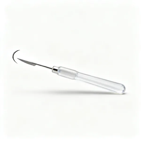 A seam ripper with a hooked blade