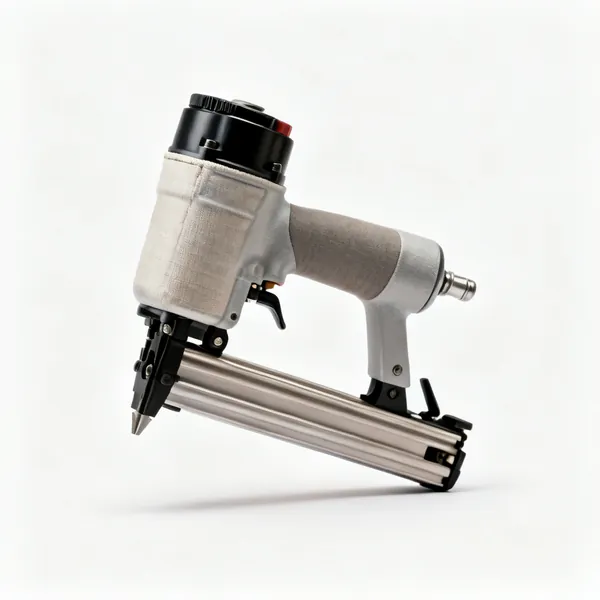 A pneumatic upholstery staple gun
