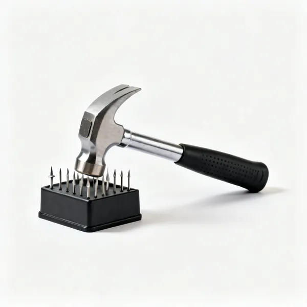 A magnetic upholstery tack hammer