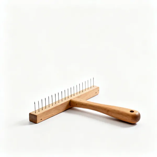 A wooden upholstery web stretcher with pins