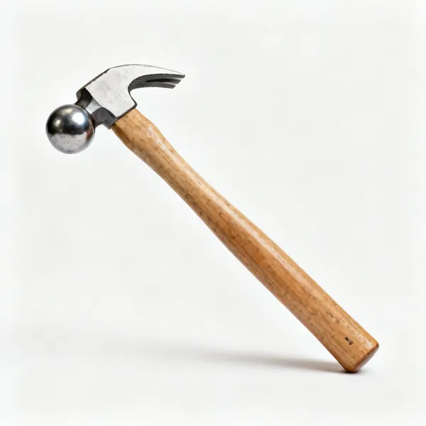 A ball pein hammer with a wooden handle