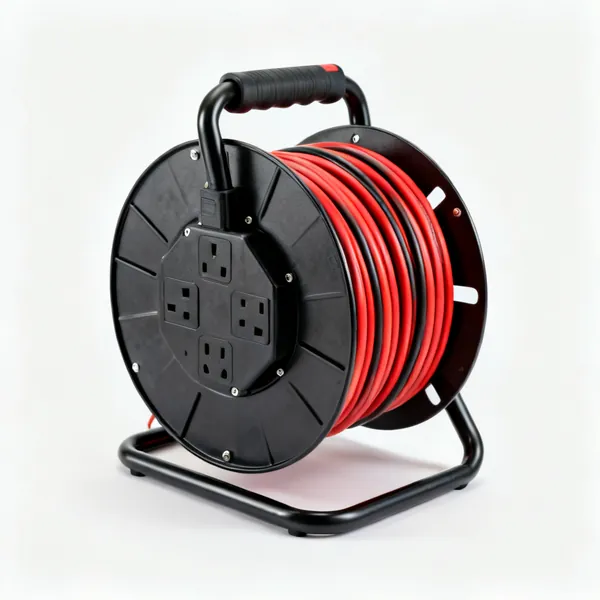 Heavy extension lead: A heavy duty extension lead on a reel