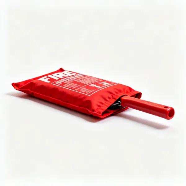 Fire blanket & bucket: A fire blanket in a red pouch