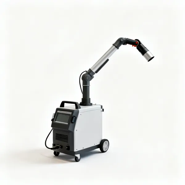 A portable welding fume extractor with an arm