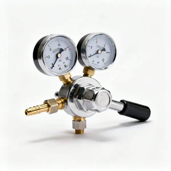 A welding gas regulator with two gauges