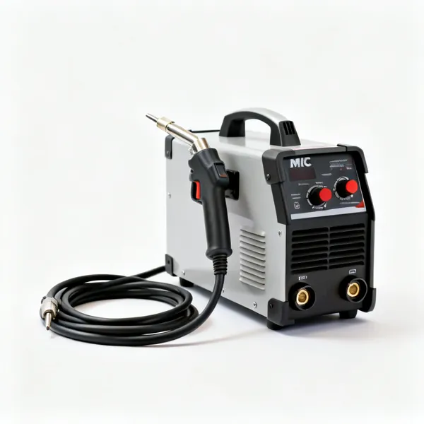 A MIG welder machine with a torch and cable
