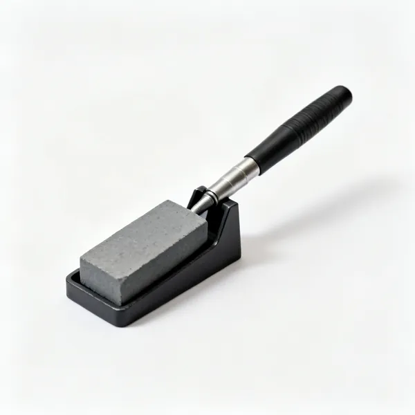 A flat soapstone welding marker in a holder