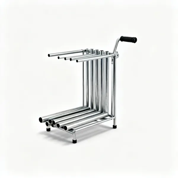 Steel rack: A steel storage rack with lengths of tube and bar