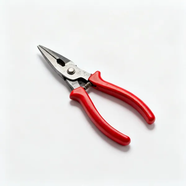 A pair of red handled tin snips