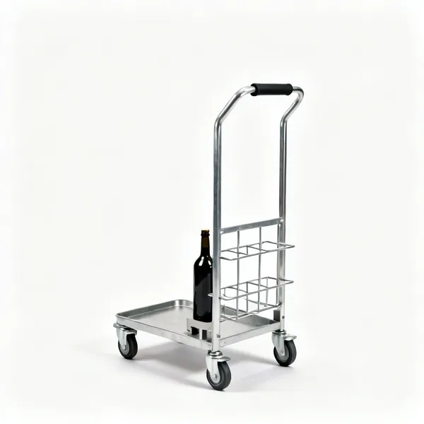 A steel welding cart trolley with a bottle rack