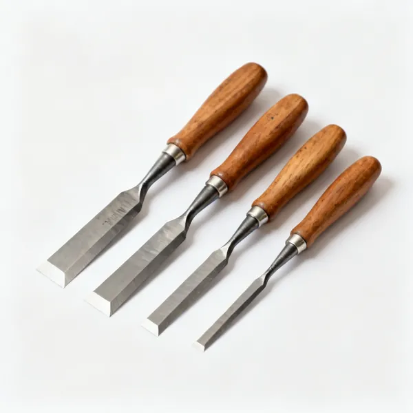 Bevel edge chisels: A set of four bevel edge wood chisels of graduated widths with wooden handles