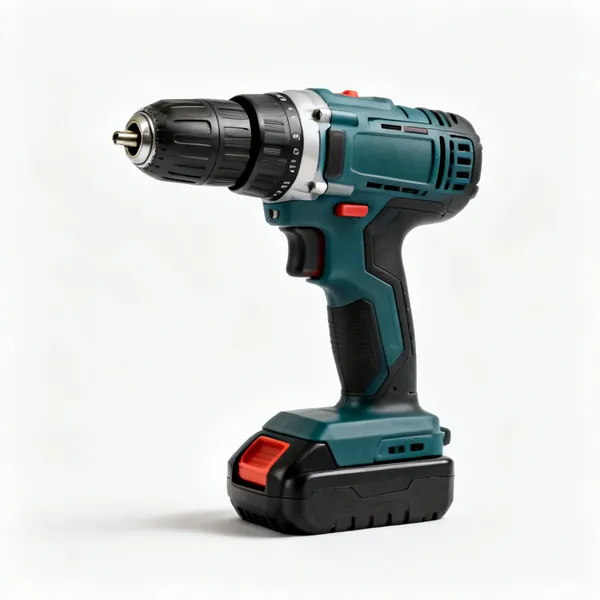 Cordless drill driver: A cordless combi drill with a keyless chuck, a torque collar and a battery