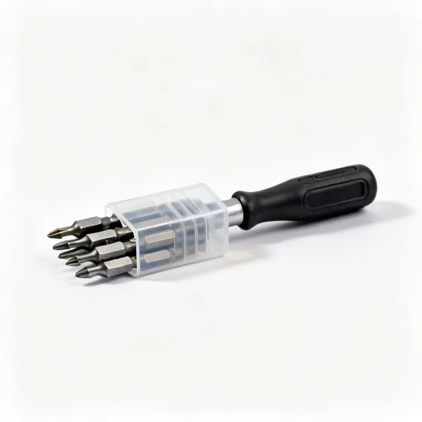 A set of driver bits in a plastic holder