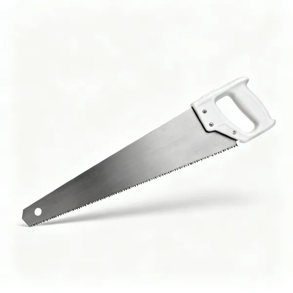 A hardpoint panel handsaw with a plastic handle and a wide steel blade