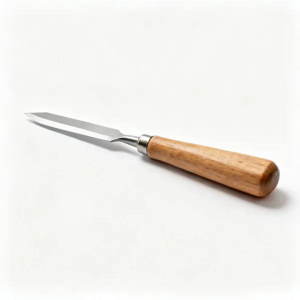 A marking knife with a single bevel blade and a wooden handle