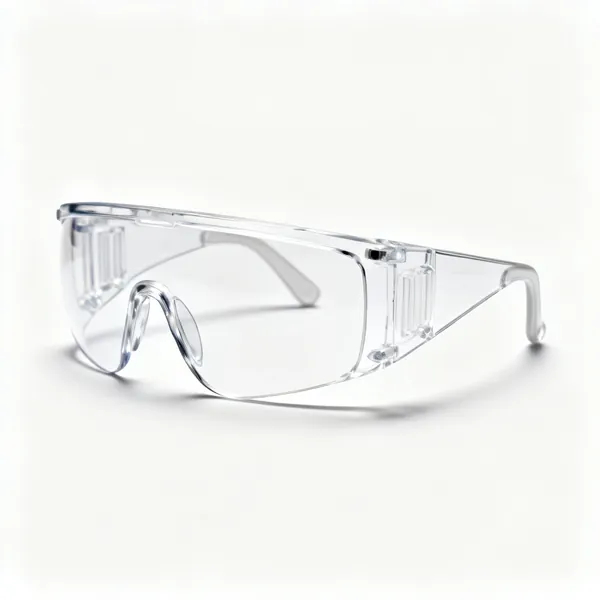 A pair of clear wraparound safety glasses with side coverage