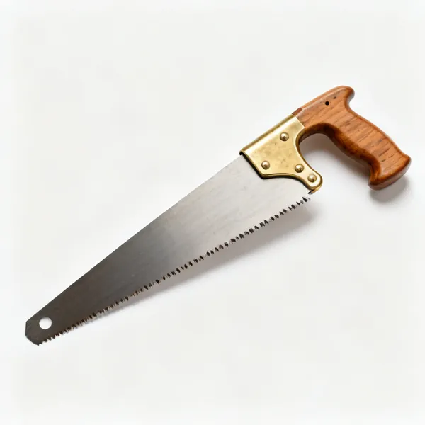 A tenon saw with a brass stiffened back and a wooden handle