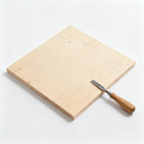 A flat square panel of pale birch plywood showing its smooth face