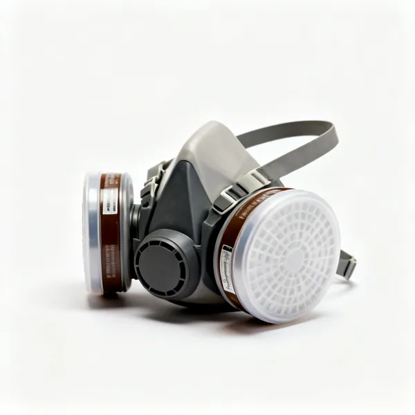 A half face respirator mask with two filter cartridges