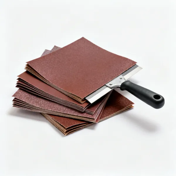 Several folded sheets of sandpaper in different grits