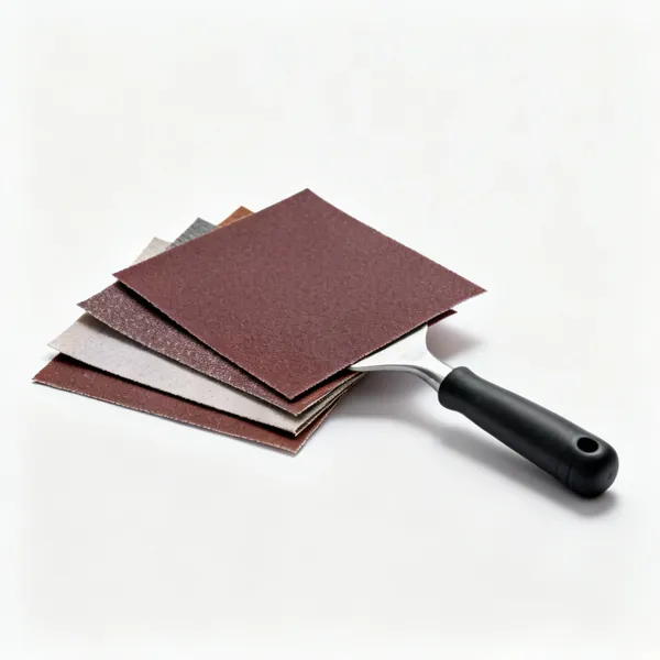 Abrasives: Several folded sheets of abrasive paper in different grits