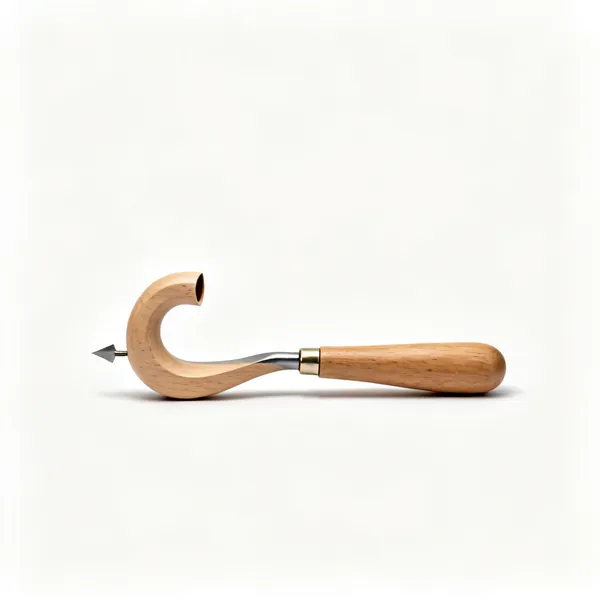 A wood turning hollowing tool with a curved swan neck shaft and a small cutter