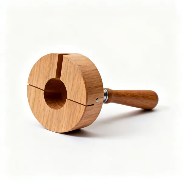 A turned wooden jam chuck disc with a shallow recess