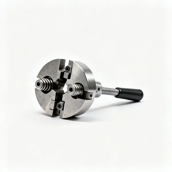 Four jaw chuck: A metal four jaw wood lathe scroll chuck with the jaws partly closed