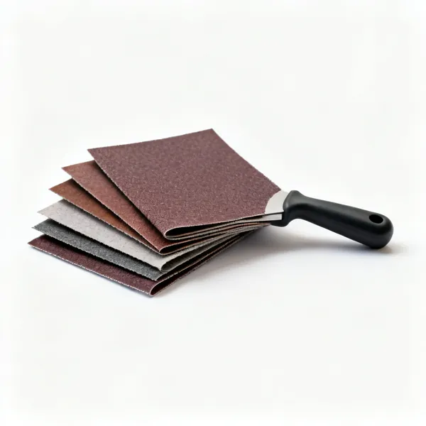 Abrasives: Several folded sheets of abrasive paper in different grits
