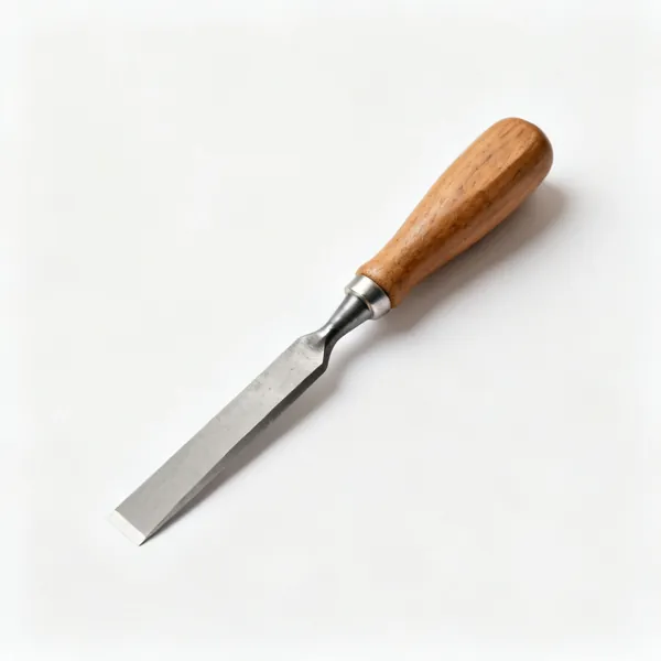 Carving chisel: A wood carving flat chisel with a straight cutting edge and a wooden handle