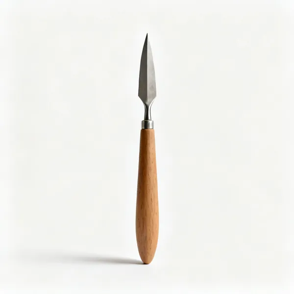 A wood carving detail knife with a narrow pointed blade and a slim wooden handle