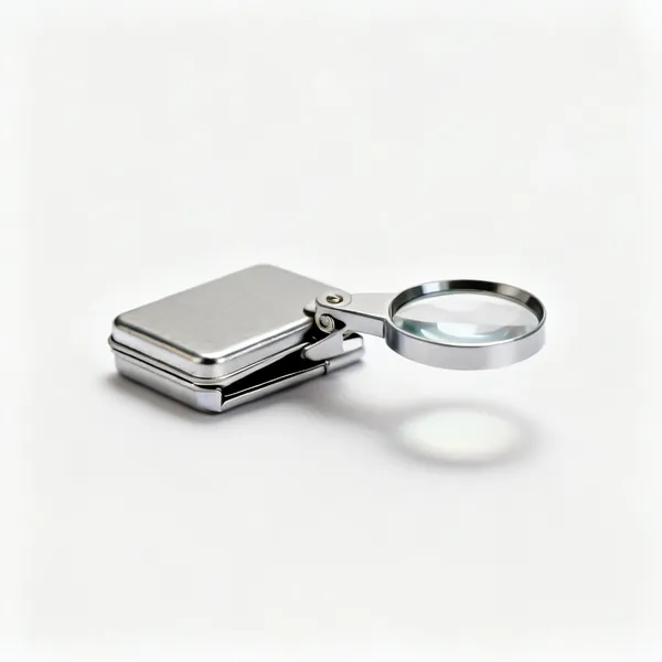 A small folding jeweller's loupe magnifier with a metal case