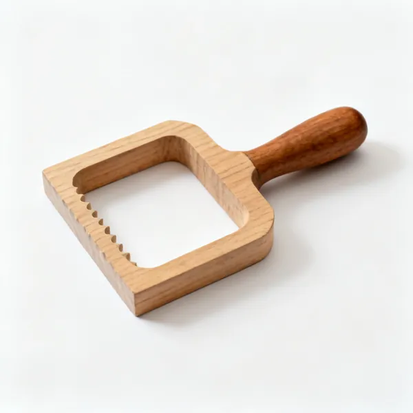 A wood carving macaroni tool with a square U shaped cutting profile and a wooden handle