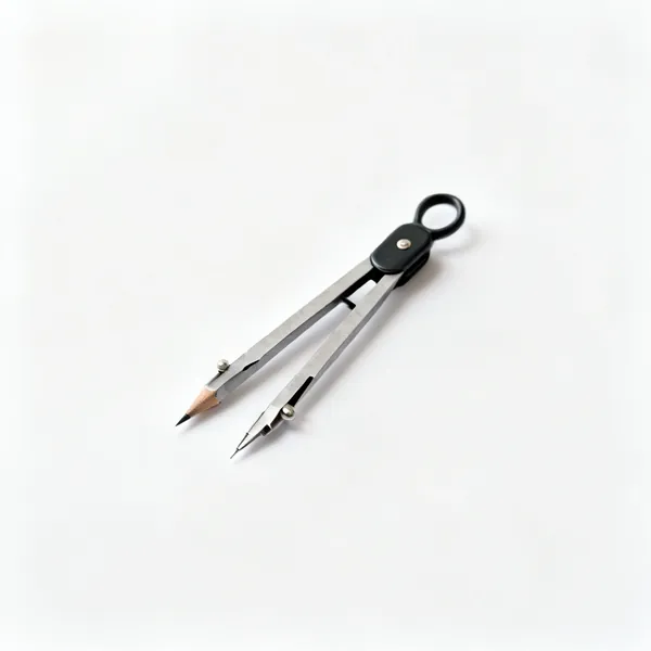 Pencil and dividers: A flat carpenter's pencil beside a small pair of steel dividers, both laid diagonally with clear space at every edge