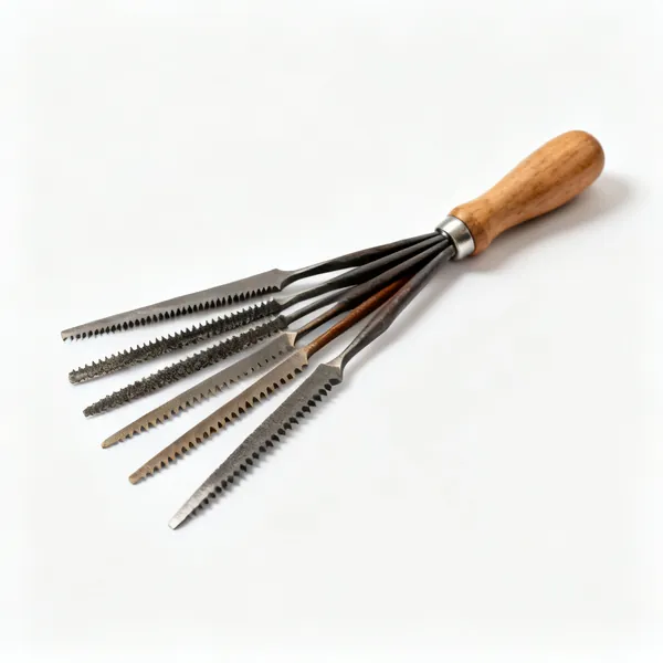 A set of wood carving rasps with different coarse toothed profiles