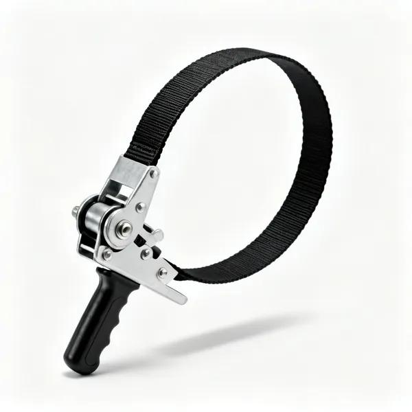 A band clamp with a nylon strap and a ratchet mechanism