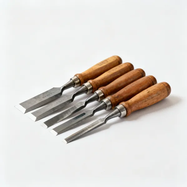 A set of bevel edge bench chisels with wooden handles