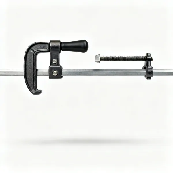 An F clamp with a sliding arm on a steel bar