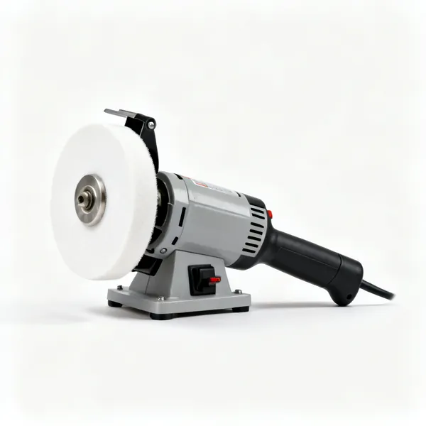 Slow speed grinder: A slow speed bench grinder with a white grinding wheel