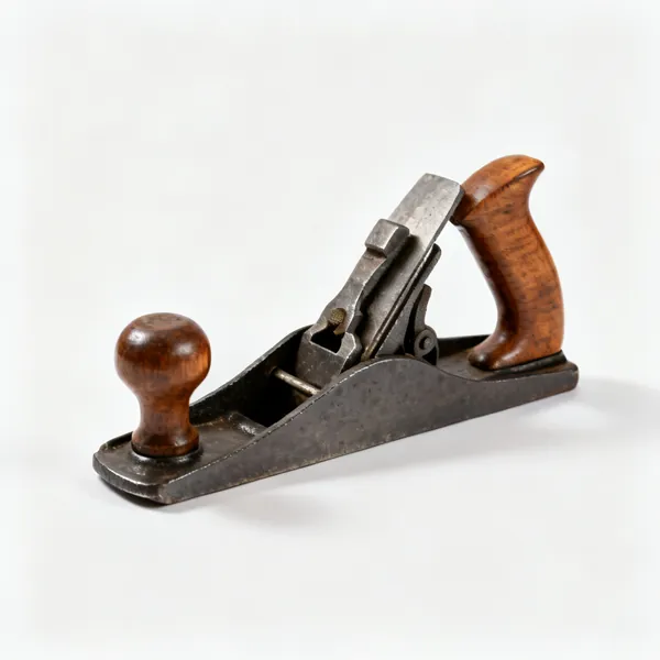 A jack plane with a medium length cast iron sole and two wooden handles