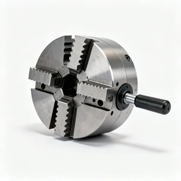 A four jaw lathe chuck with dovetail jaws