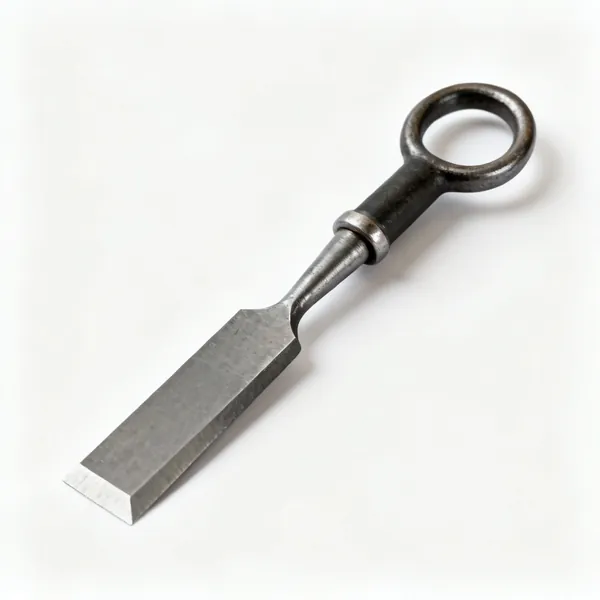 A heavy mortise chisel with a thick square blade and hooped handle