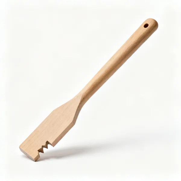 A wooden push stick with a notched end