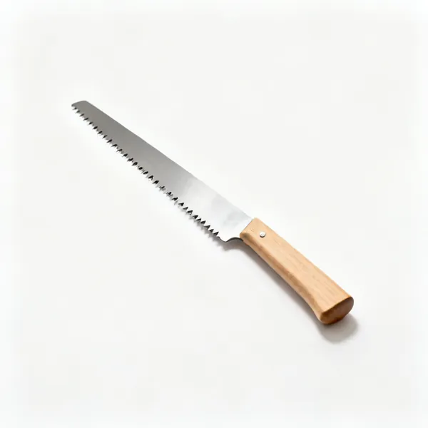 A Japanese ryoba saw with teeth on both edges and a straight wooden handle