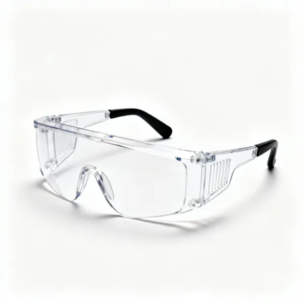 A pair of clear safety glasses with side shields