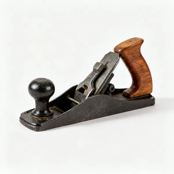 Smoothing plane: A smoothing hand plane with a cast iron body and wooden tote handle