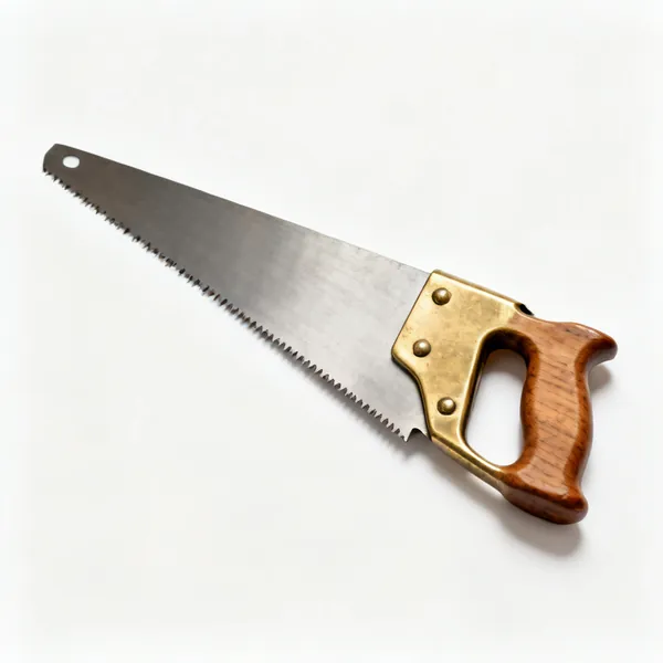 A tenon saw with a reinforced brass back and wooden handle