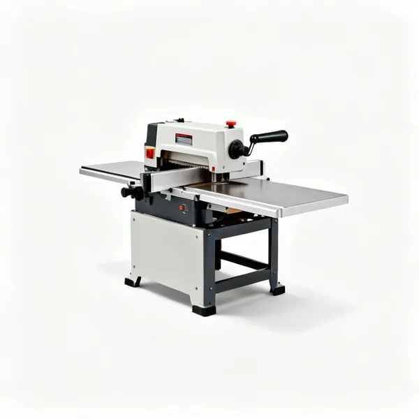 A benchtop thicknesser with an infeed table and cutter head