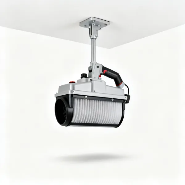 A ceiling mounted workshop air filter unit