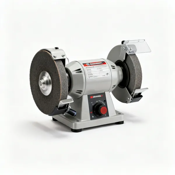 A bench grinder with two wheels